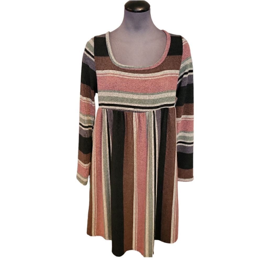 EC EGS CALIFORNIA KNIT STRIPED PULLOVER DRESS W/ POCKETS SZ.M